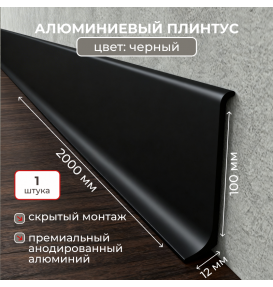 Алюминиевый L-образный плинтус Evrowood L100B2 черный (2000×100×12 мм) для пола