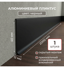 Алюминиевый L-образный плинтус Evrowood L40B2 черный (2000×40×12 мм) для пола