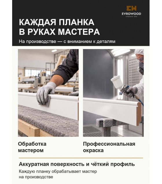 Плинтус МДФ EVROWOOD PN030 (2000×80×16 мм) — белый RAL 9003( покраска RAL\NCS )